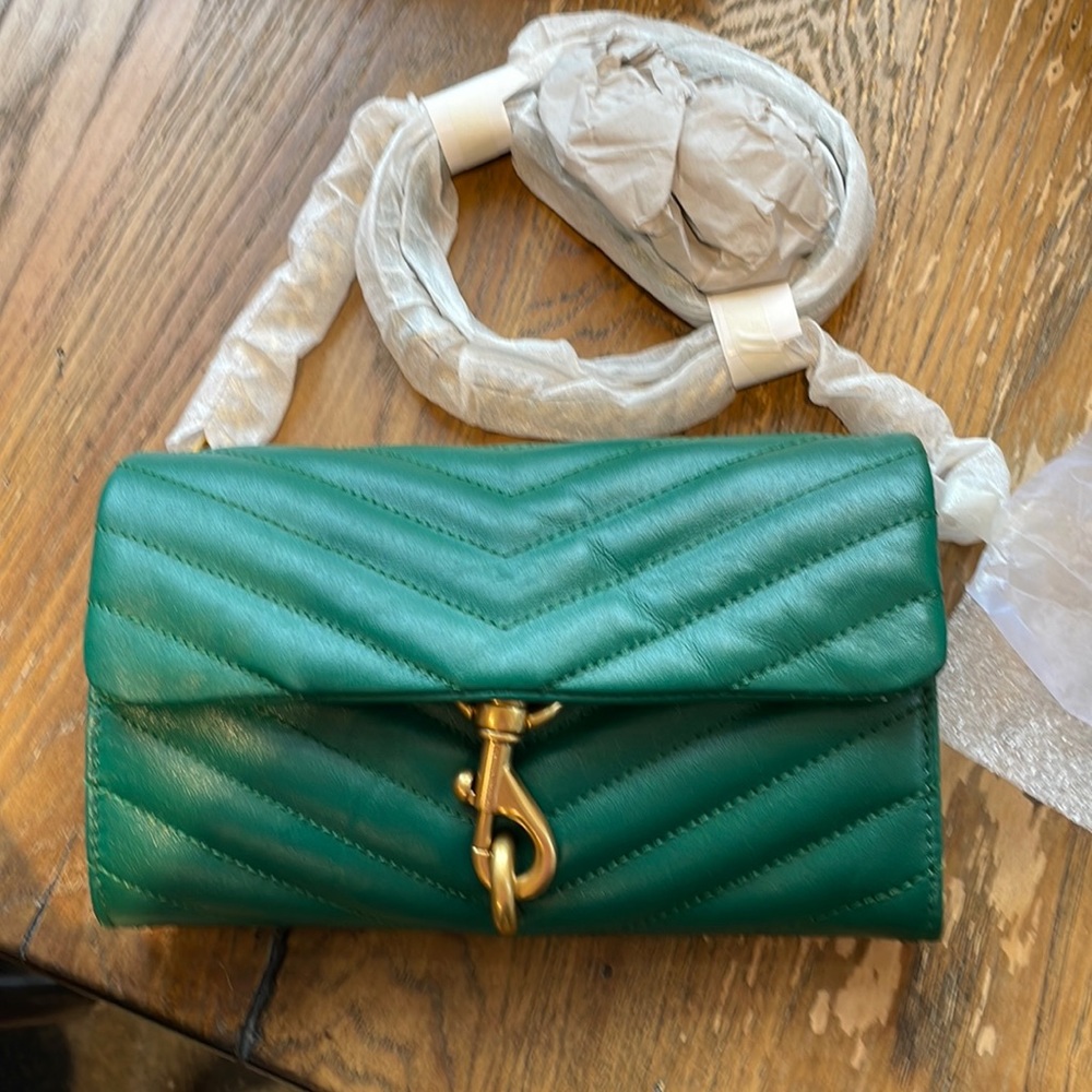 Green leather wallet with golden color cord